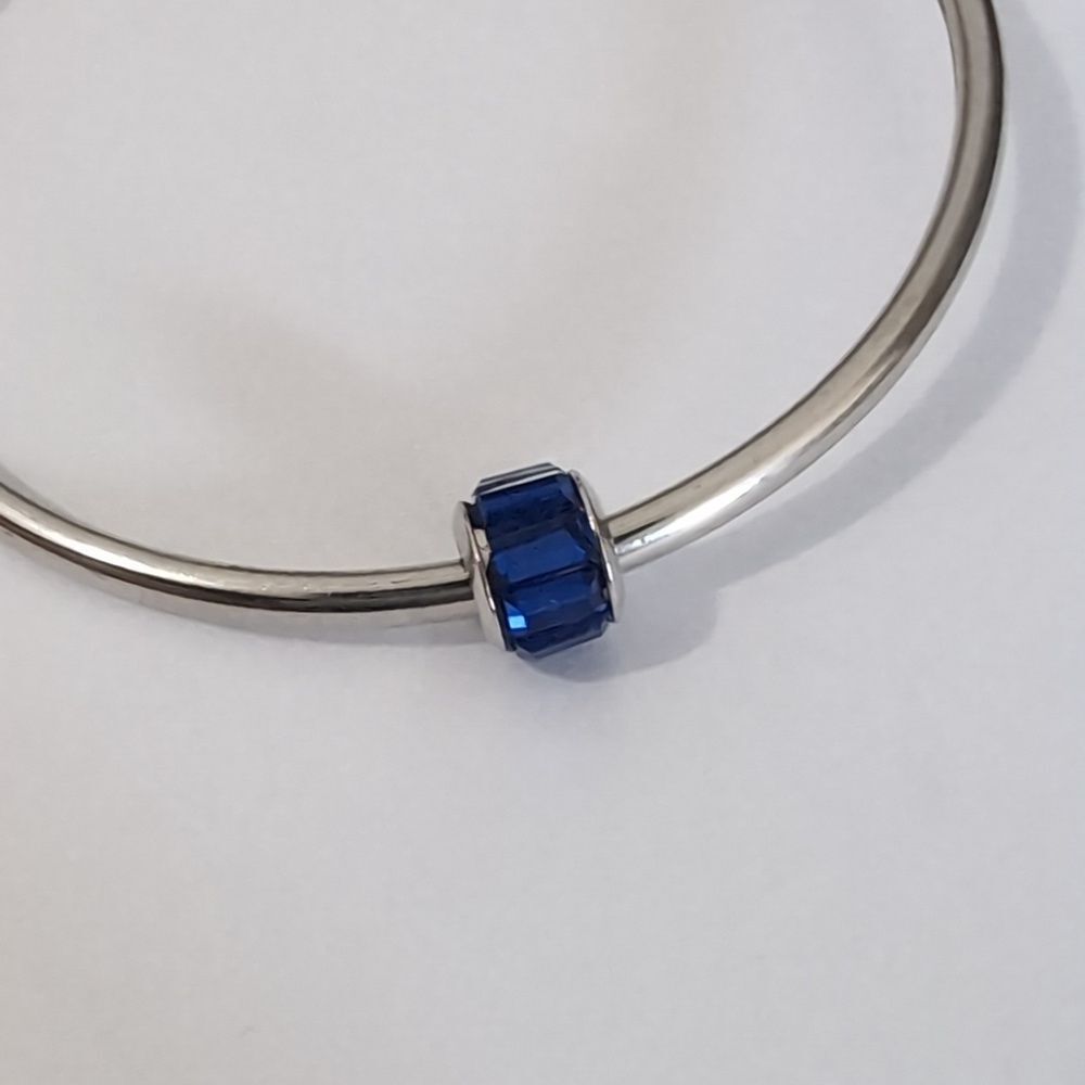 Silver Blue Crystal Spacer Charm for Pandora Style Bracelet